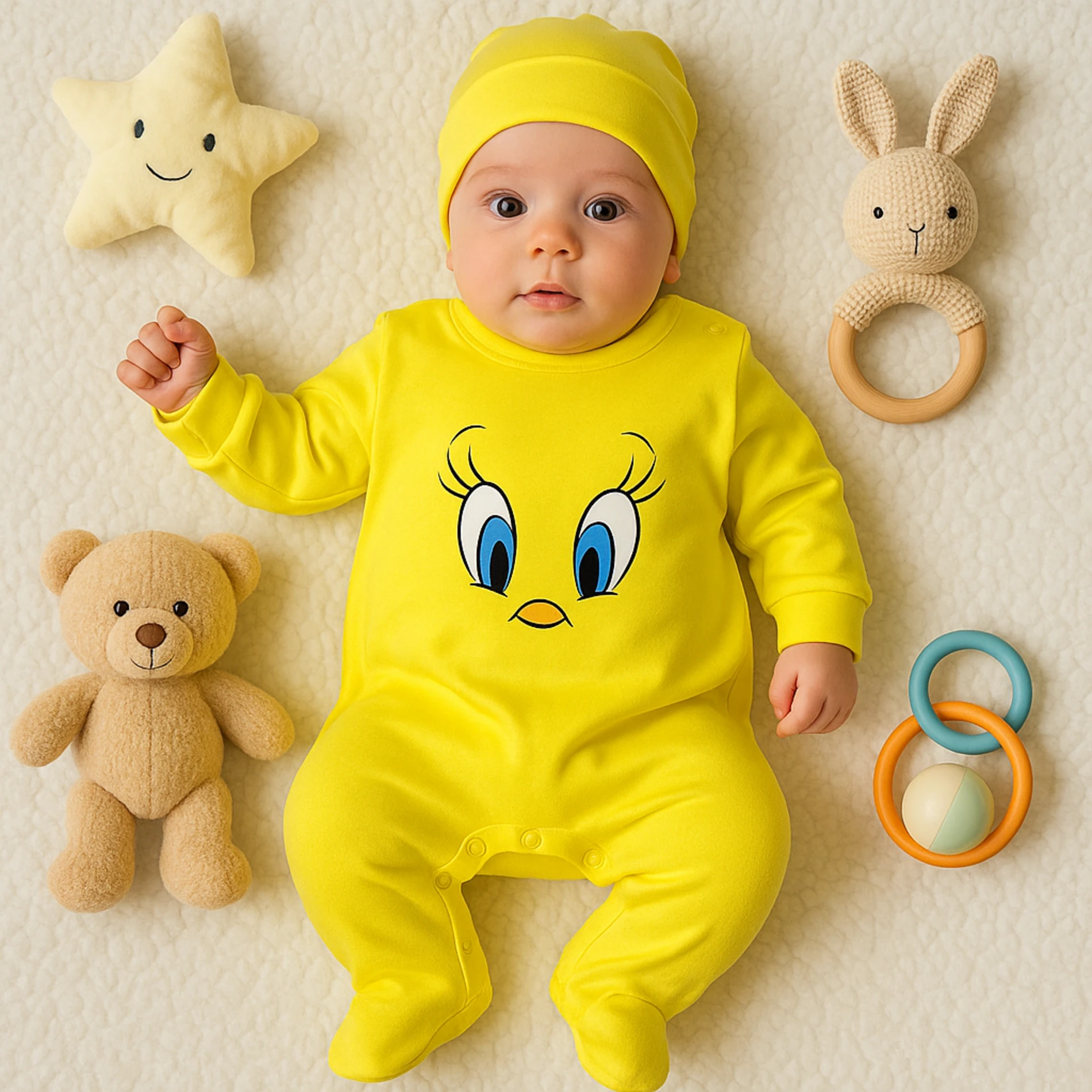 Bebek Tulum Tweety Baskılı Şapkalı  
