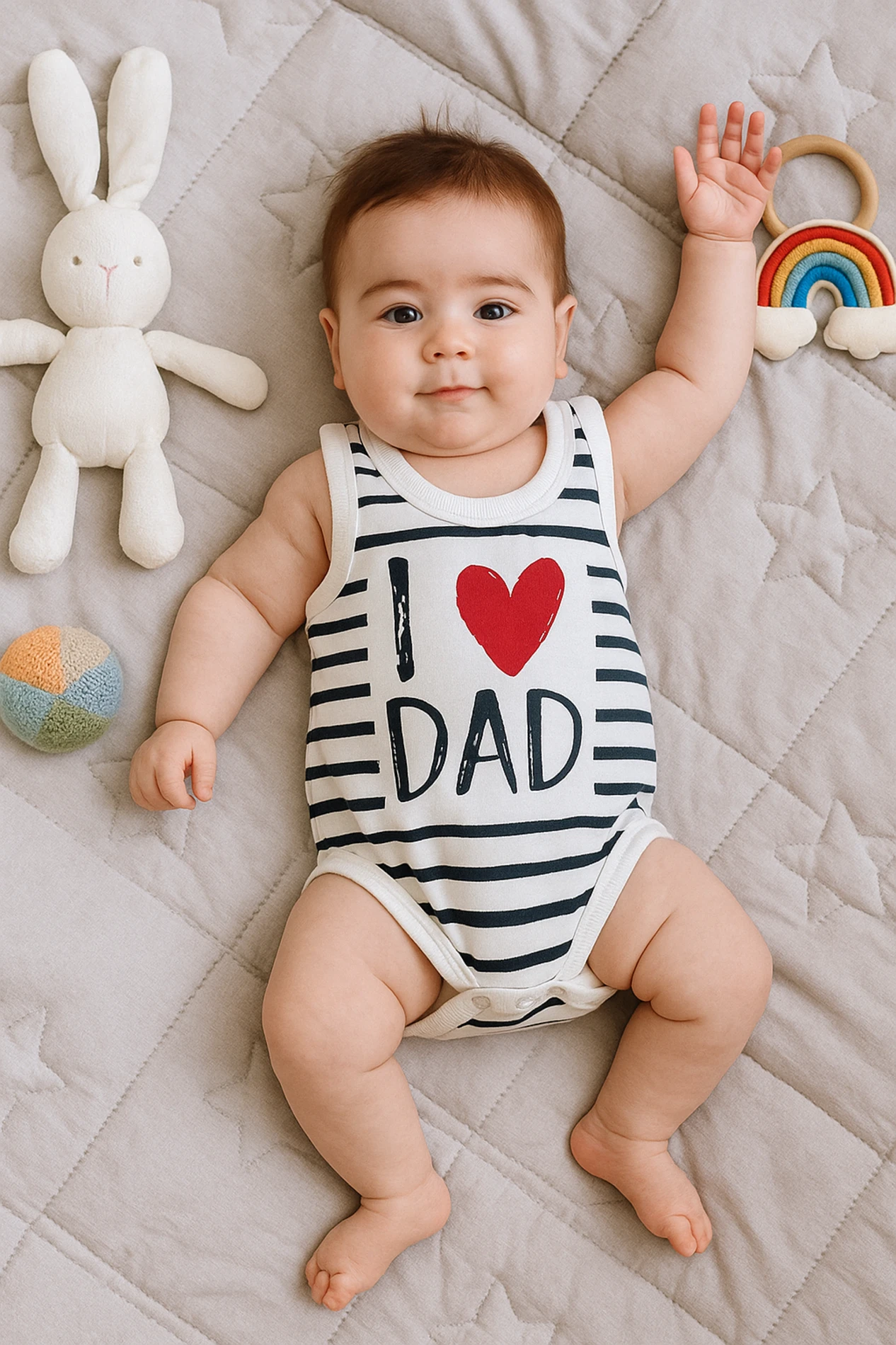 Çocuk Zıbın I Dad Baskılı Çizgili Sıfır Kol  
