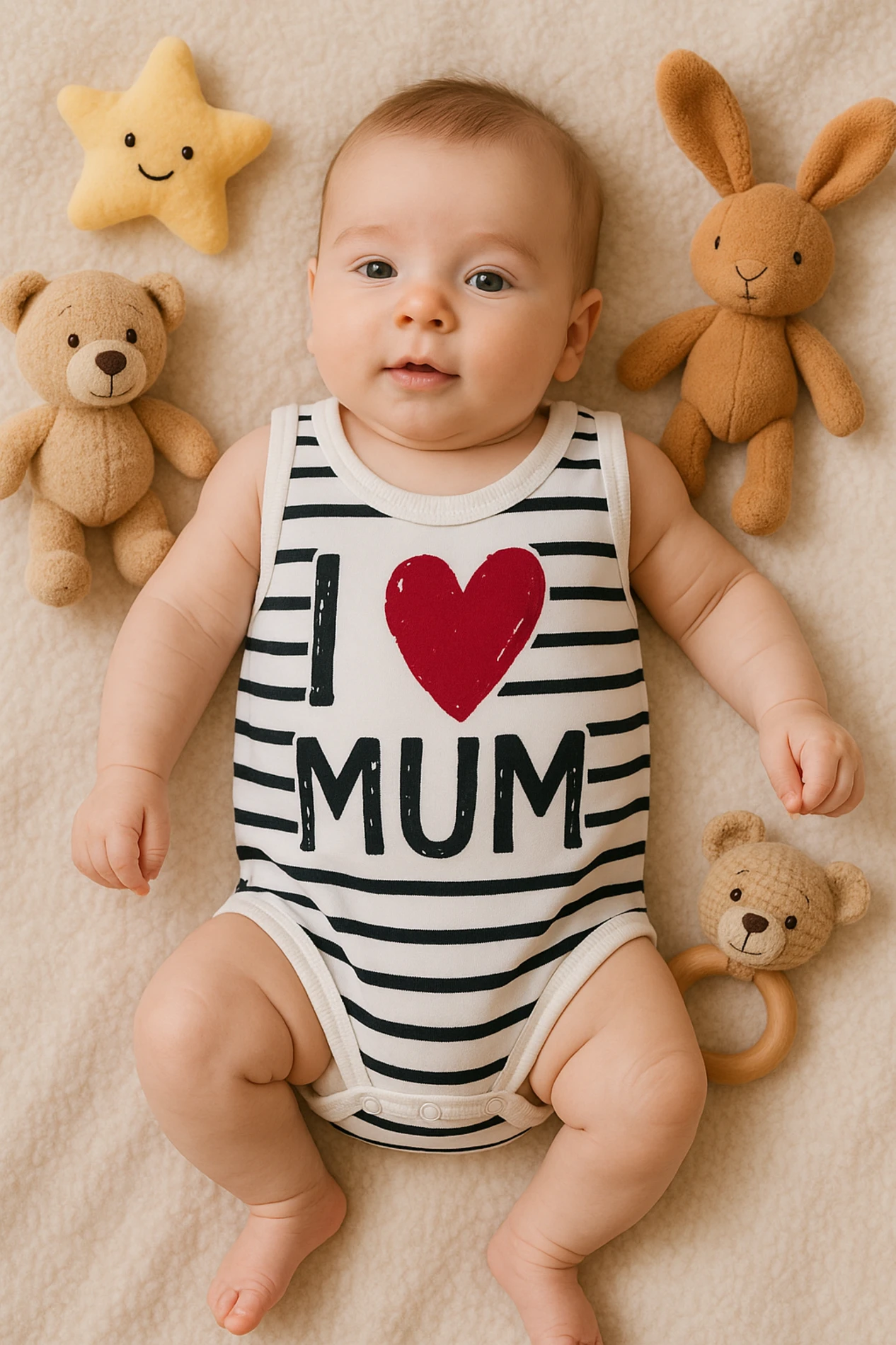 Çocuk Zıbın I Mum Baskılı Çizgili Sıfır Kol  