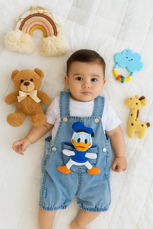 Bebek kot salopet 3d ördek detaylı kısa kollu 6-18 ay