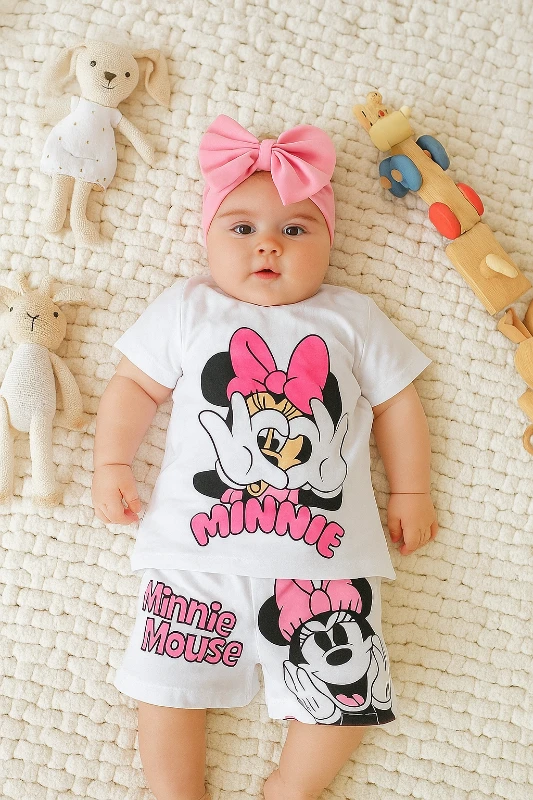 Bebek Takım minnie mouse baskılı şortlu beyaz