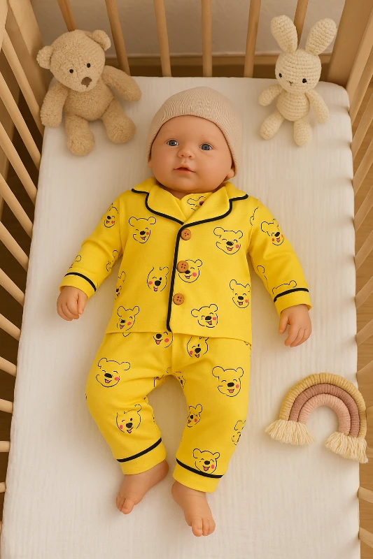 Bebek takım pooh baskılı düğmeli pijama 6-24 ay sarı