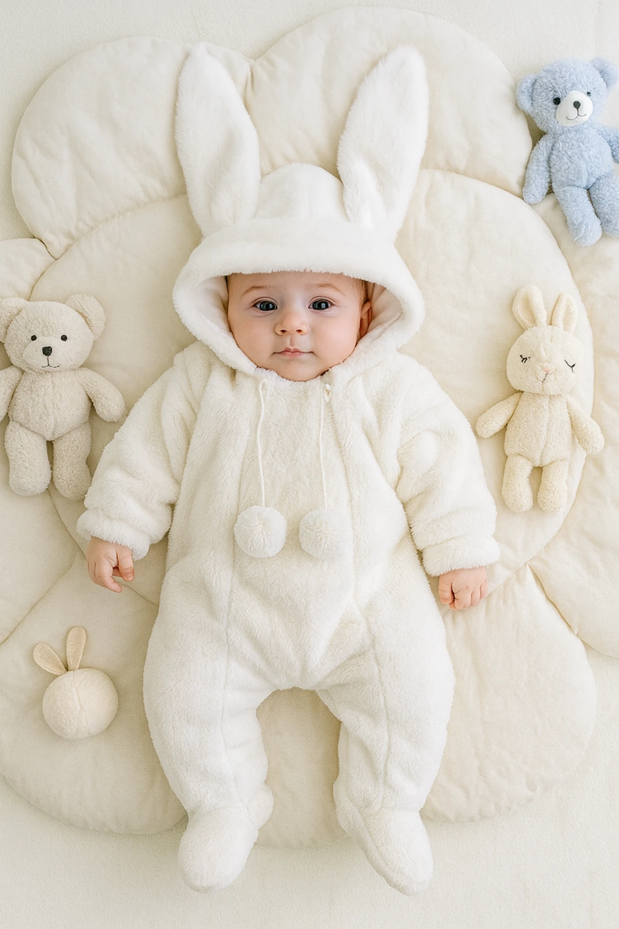 Bebek Tulum Peluş Welsoft Kapşonlu Ponpon Detaylı Fermuarlı