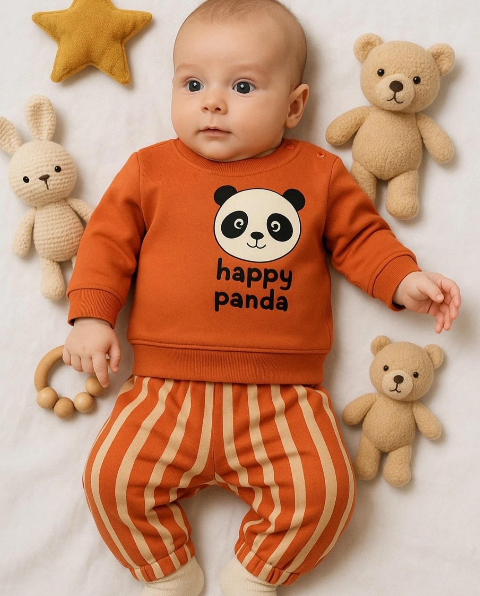 Bebek Takım 2'Li Panda Baskılı Çizgi Detaylı