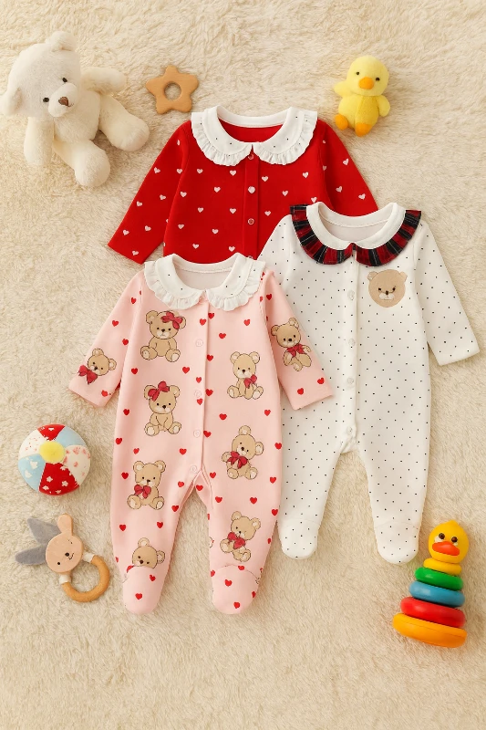 Bebek Tulum 3’Lü Teddy Kalp Desenli 