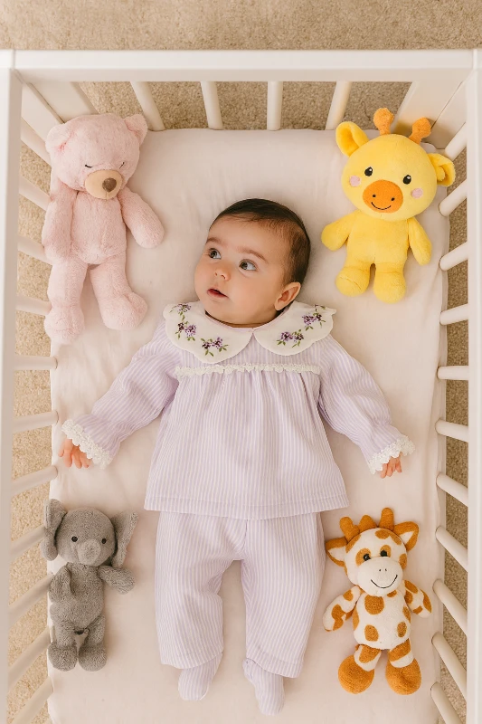 Bebek Takım Bebe Yaka Çiçek Detaylı Çizgili 