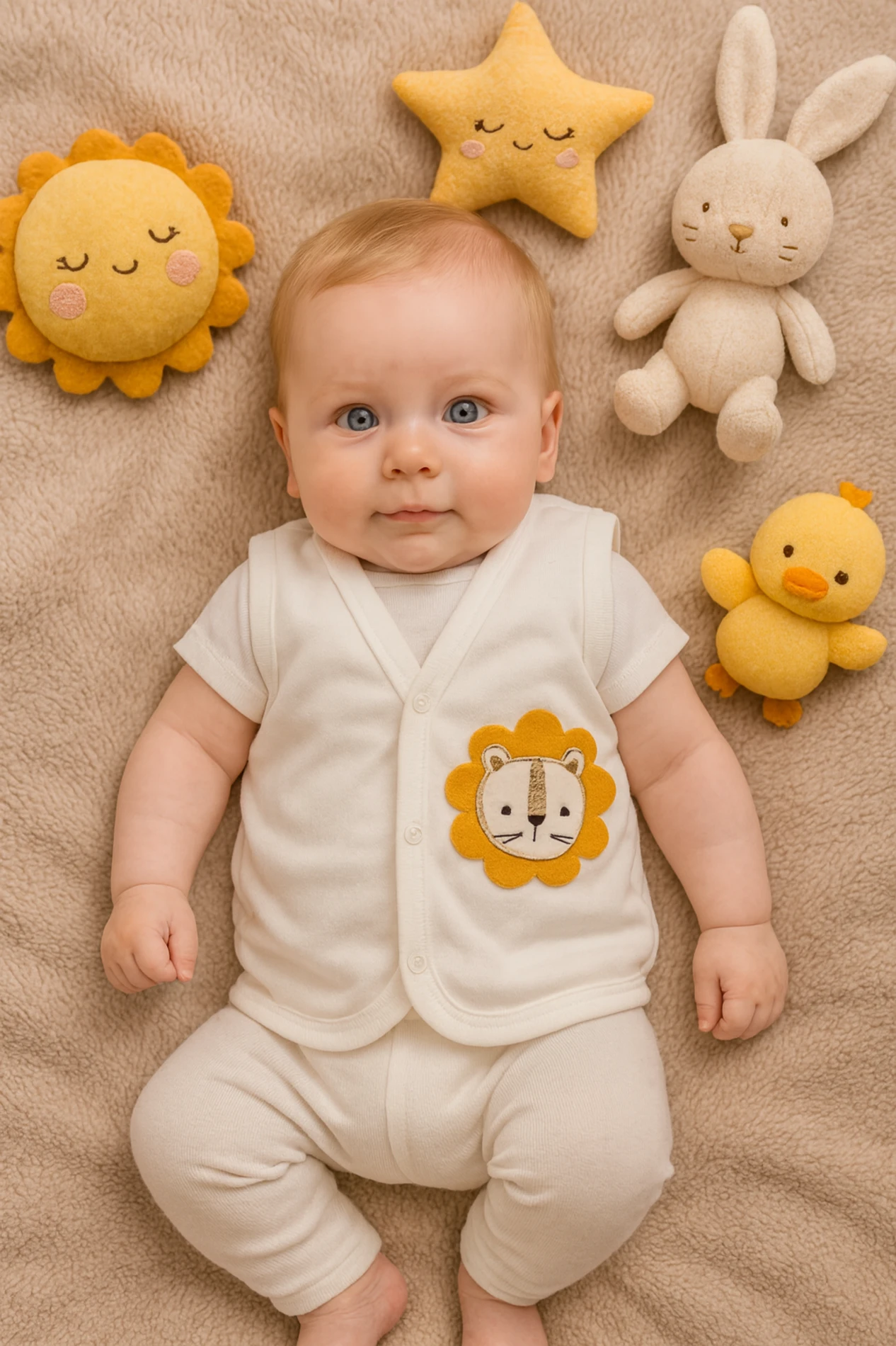 Bebek Yelek 3D Aslan Detaylı Çıtçıtlı Penye 