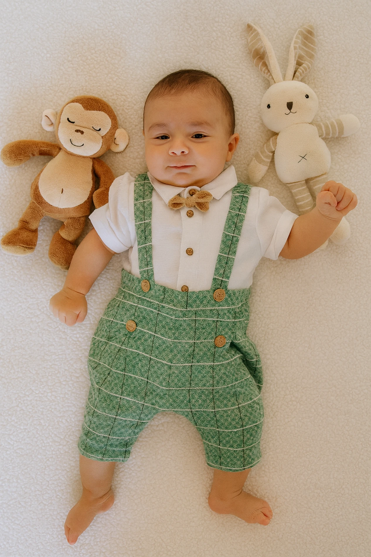 Bebek Salopet Takım 6-24 Ay Papyonlu Düğme Detaylı Kare Desenli  