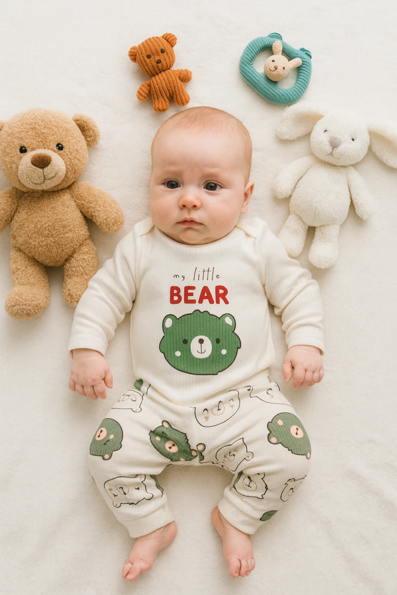 Bebek Takım My Little Bear Baskılı Fitilli  
