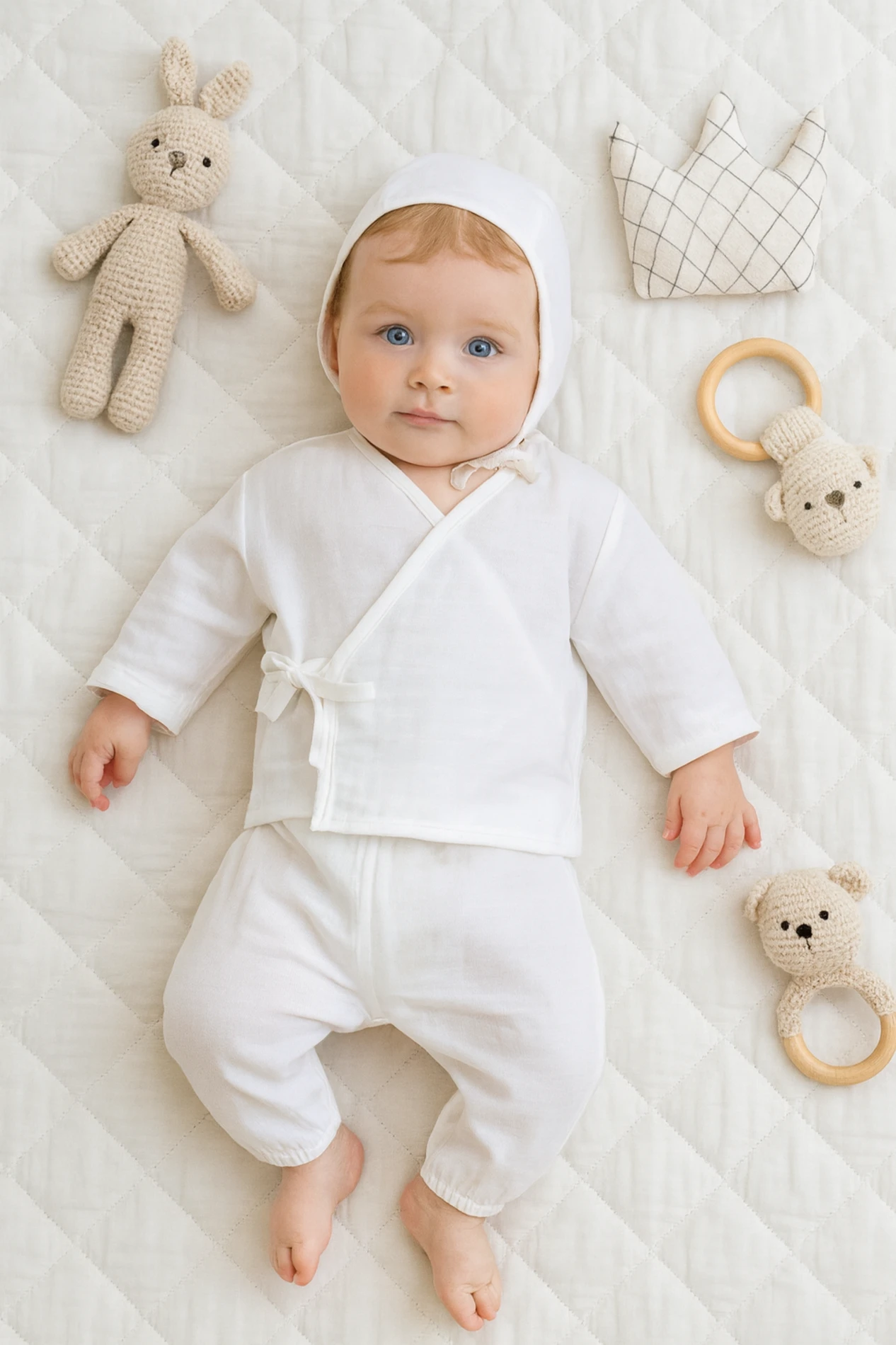 Bebek Müslin Kumaş Kruvaze Model Hastane Çıkışı 3'Lü Set