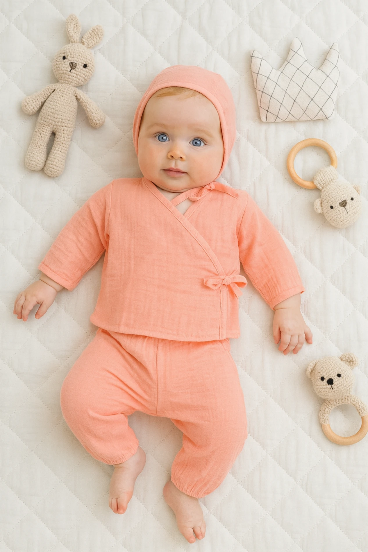 Bebek Müslin Kumaş Kruvaze Model Hastane Çıkışı 3'Lü Set