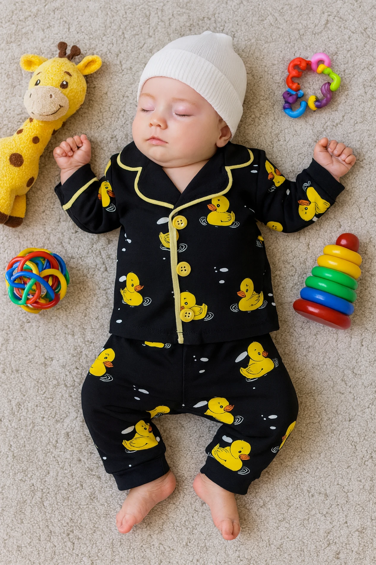 Bebek takım pijama ördek baskılı 6-24 ay siyah 