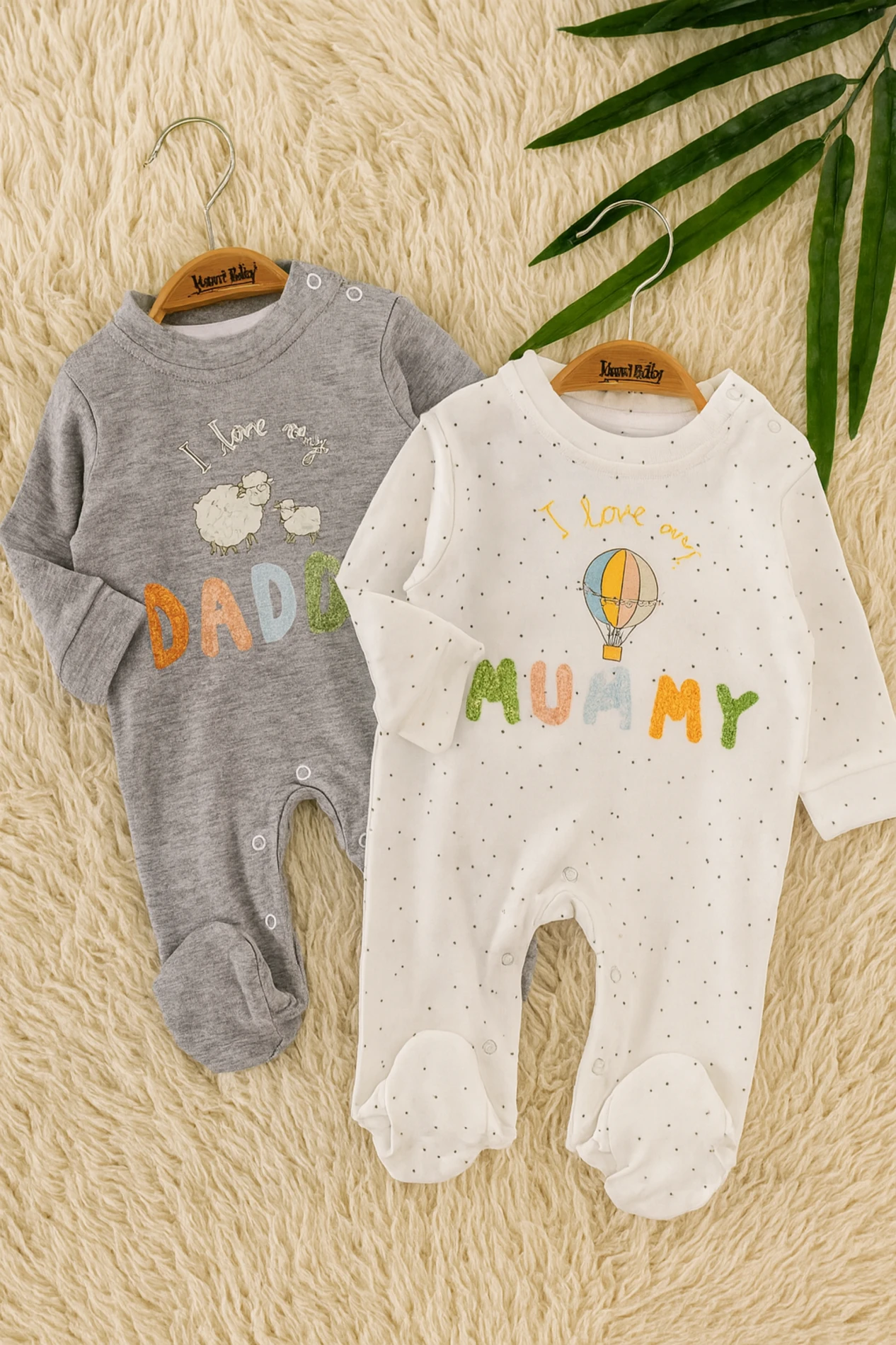 Bebek Tulum 2'Li Mummy&Daddy Baskılı %100 Pamuk 