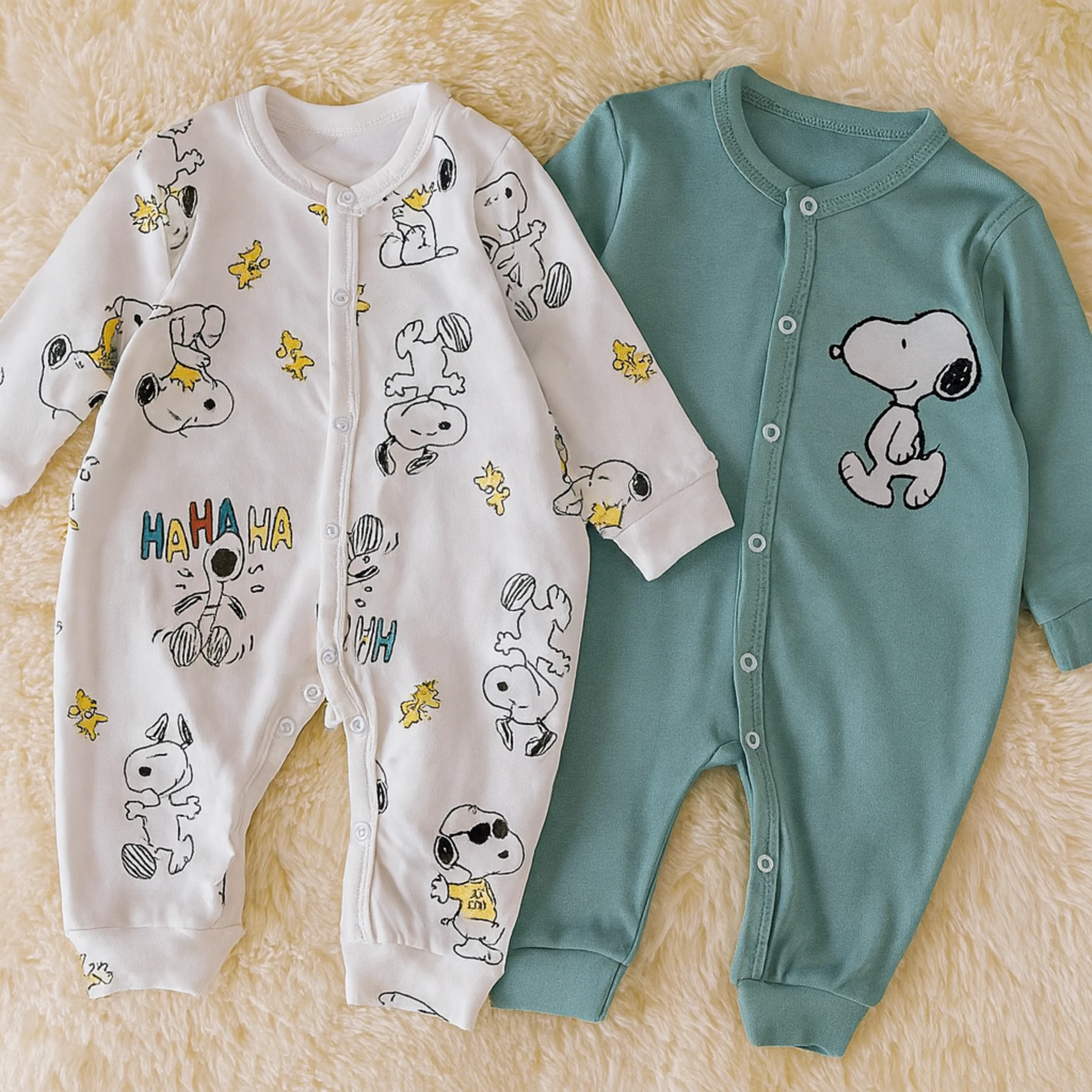 Bebek Tulum 2'Li Snoppy Desenli Boydan Çıtçıtlı 
